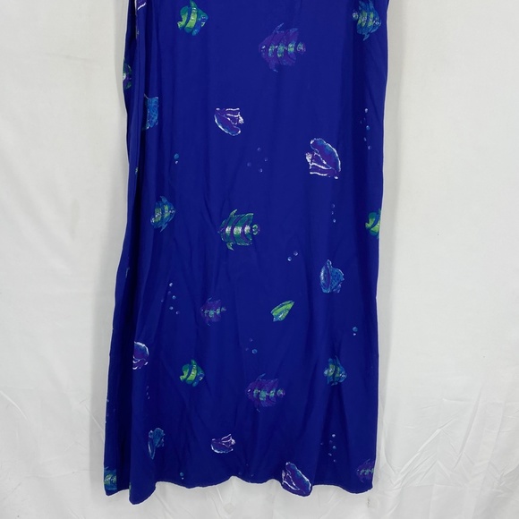 Connie Choi Womens Medium Sleeveless Maxi Dress Blue Fish Seashell Print Vintage - Picture 3 of 11